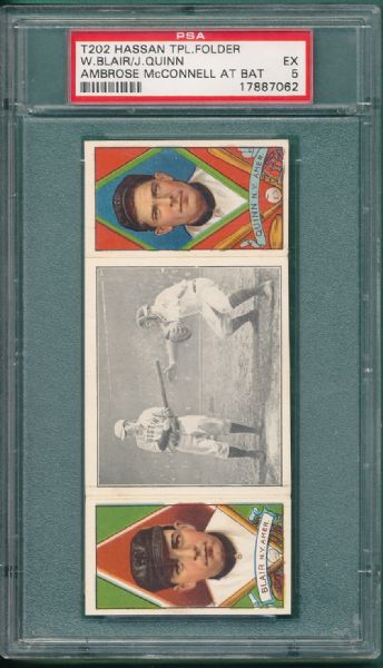 1912 T202 #003 Ambrose McConnell at Bat Hassan Cigarettes Triple Folder  PSA 5