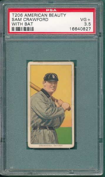 1909-1911 T206 Crawford, Batting, American Beauty 350 NF Cigarettes PSA 3.5