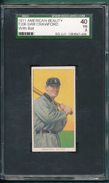 1909-1911 T206 Crawford, Batting, American Beauty 460 Cigarettes SGC 40