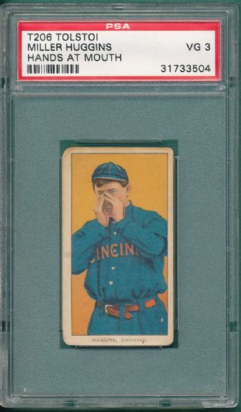 1909-1911 T206 Huggins, Hands to Mouth, Tolstoi Cigarettes PSA 3