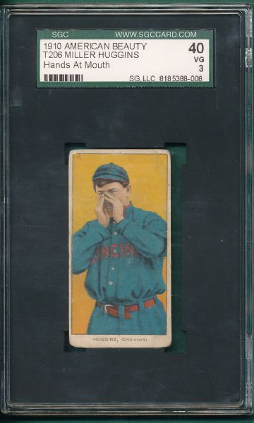 1909-1911 T206 Huggins, Hands to Mouth, American Beauty 350 Cigarettes SGC 40