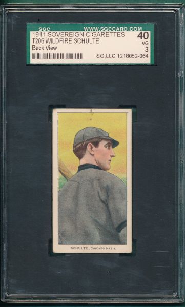 1909-1911 T206 Schulte, Back View, Sovereign 460 Cigarettes SGC 40