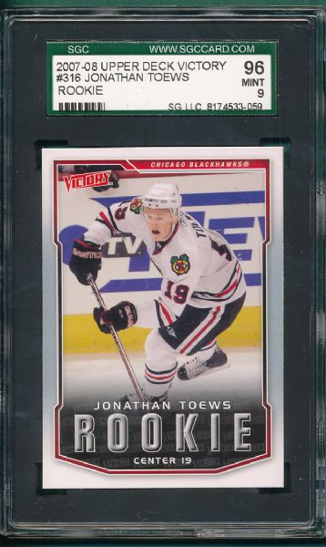 2007-08 UD Victory #316 Jonathan Toews SGC 96 *Rookie* (2) Card Lot