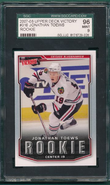 2007-08 UD Victory #316 Jonathan Toews SGC 96 *Rookie* (2) Card Lot