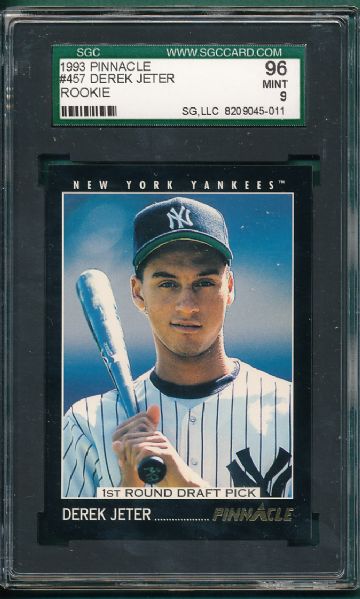 1993 Pinnacle #457 Derek Jeter SGC 96 *Rookie*