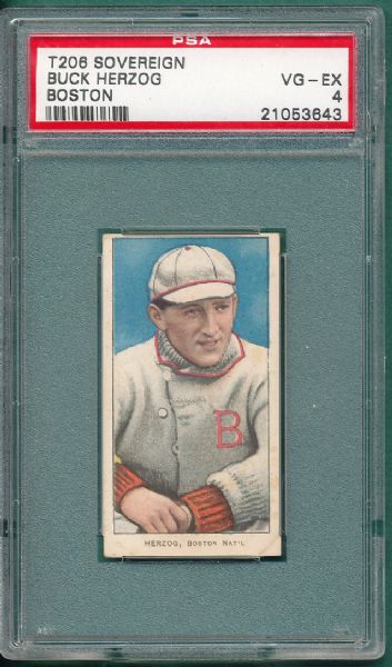 1909-1911 T206 Herzog, Boston Sovereign 460 Cigarettes PSA 4