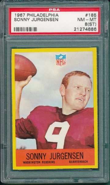 1967 Philadelphia #185 Sonny Jurgensen, PSA 8 (ST)