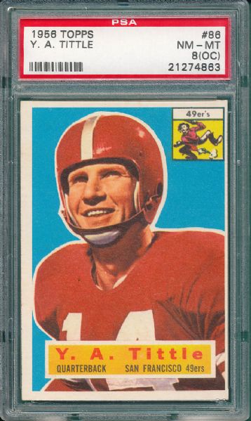 1956 Topps FB #86 & 1961 #58 Y. A. Tittle, (2) Card Lot PSA 8 (OC) 