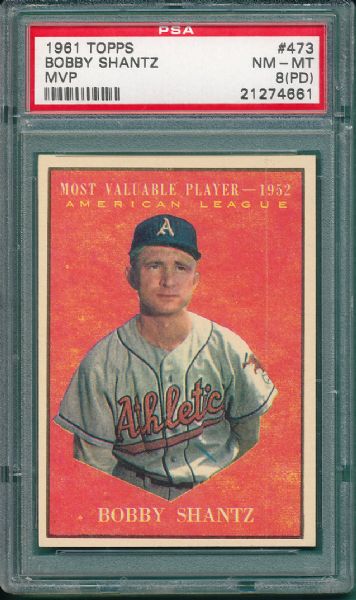 1961 Topps #407 Chesboro & #473 Shantz MVP PSA 8 (Q) (2) Card Lot