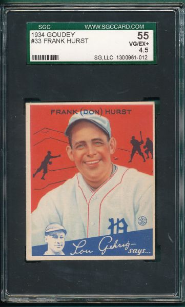 1934 Goudey #33 Frank Hurst SGC 55