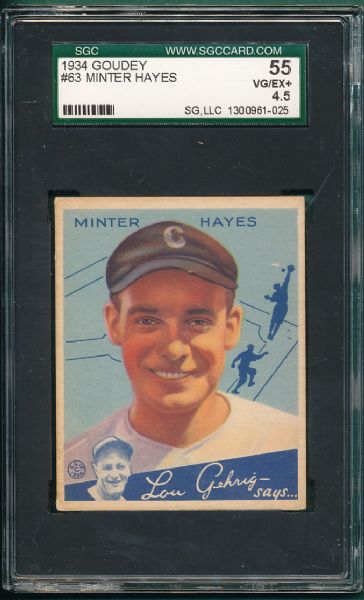 1934 Goudey #63 Minter Hayes SGC 55