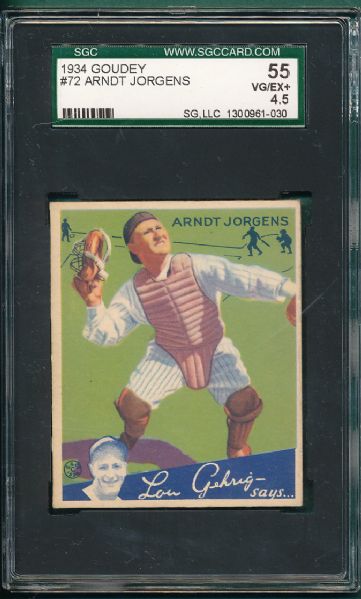 1934 Goudey #72 Arndt Jorgens SGC 55