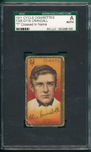 1911 T205 Crandall, T Crossed, Cycle Cigarettes SGC A