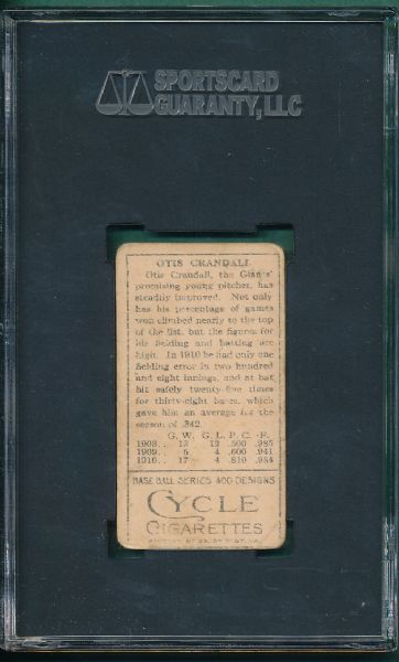 1911 T205 Crandall, T Crossed, Cycle Cigarettes SGC A