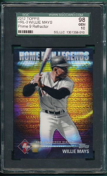 2012 Topps HRL-3 Willie Mays, Prime 9 Refractor, SGC 98 GEM MINT