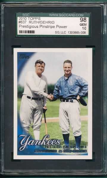 2010 Topps #637 Prestigious Pinstripe Power,Ruth/Gehrig, SGC 98 GEM MINT