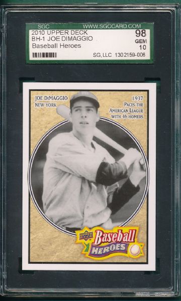 2010 Upper Deck Baseball Hereos BH-1 Joe DiMaggio, SGC 98 GEM MINT