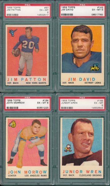 1959 Topps FB (6) Card Lot PSA 6