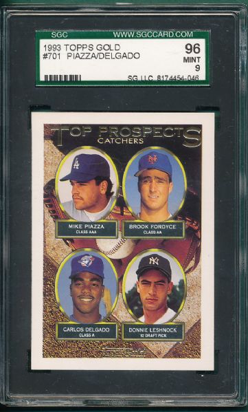 1993 Topps #701 Piazza/Delgado *Rookies* (4) Card Lot, One Gold, SGC 96