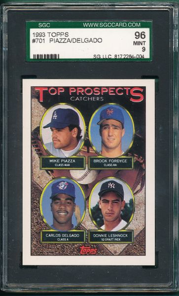 1993 Topps #701 Piazza/Delgado *Rookies* (4) Card Lot, One Gold, SGC 96