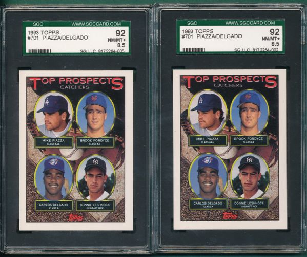 1993 Topps #701 Piazza/Delgado *Rookies* (4) Card Lot, One Gold, SGC 96