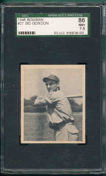 1948 Bowman #27 Sid Gordon SGC 86