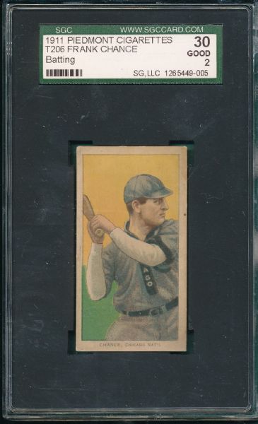 1909-1911 T206 Chance, Batting Piedmont Cigarettes SGC 30