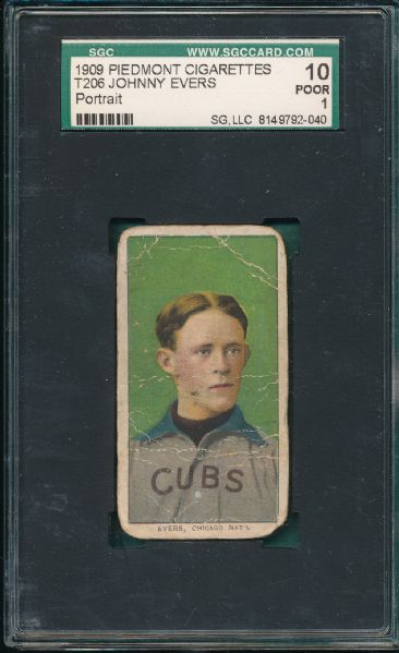 1909-1911 T206 Evers, Portrait Piedmont Cigarettes SGC 10