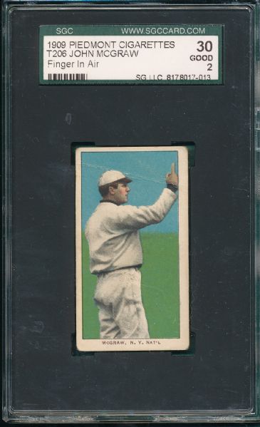 1909-1911 T206 McGraw, Finger In Air, Piedmont Cigarettes SGC 30