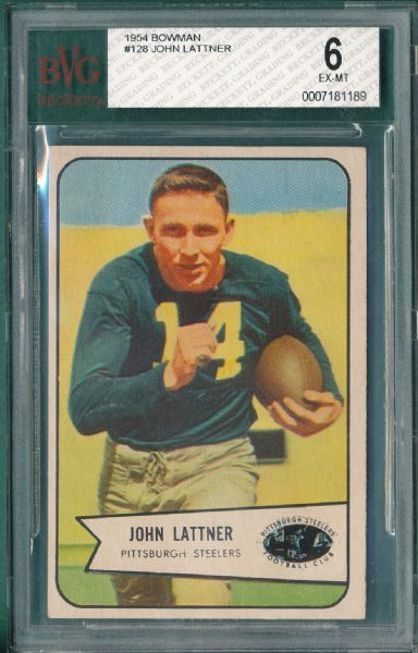 1954 Bowman FB #128 John Lattner BVG 6