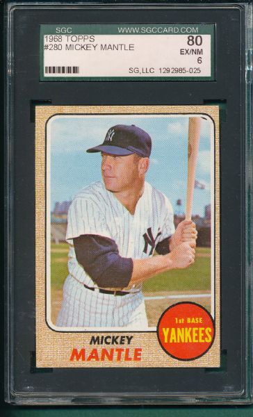 1968 Topps #280 Mickey Mantle SGC 80