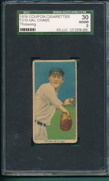 1919 T213-3 Hal Chase, Throwing, Coupon Cigarettes SGC 30