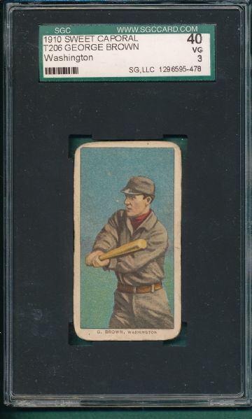 1909-1911 T206 Brown, George, Washington, Sweet Caporal Cigarettes SGC 40