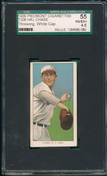 1909-1911 T206 Chase, Throwing, White Cap, Piedmont Cigarettes SGC 55