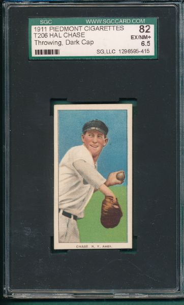 1909-1911 T206 Chase, Throwing, Dark Cap, Piedmont Cigarettes SGC 82