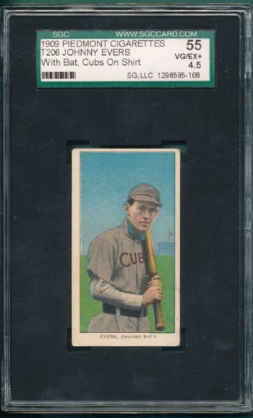 1909-1911 T206 Evers, Cubs on Shirt, Piedmont Cigarettes SGC 55