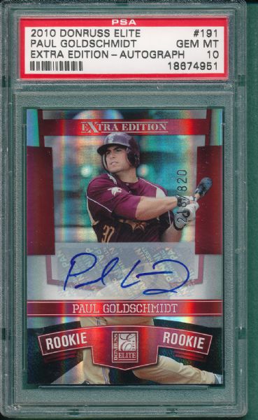 2010 Donruss Elite #191 Paul Goldschmidt, Extra Edition - Autograph *Rookie* PSA 10