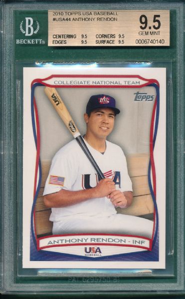 2010 Topps USA Baseball #USA44 Anthony Rendon, 2 Card Rookie Lot, BGS 9.5