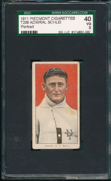 1909-1911 T206 Schlei, Portrait, Piedmont Cigarettes SGC 40