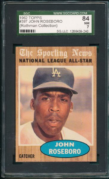 1962 Topps LA Dodgers #358 & #397 (2) Card Lot  *Rothman Collection* SGC 84