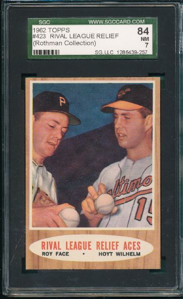 1962 Topps #423 W/Wilhelm & #98 Checklist (2) Card Lot  *Rothman Collection* SGC 84