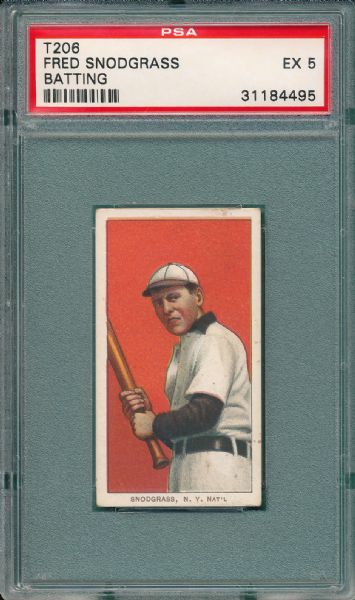 1909-1911 T206 Snodgrass, Batting, Piedmont Cigarettes PSA 5