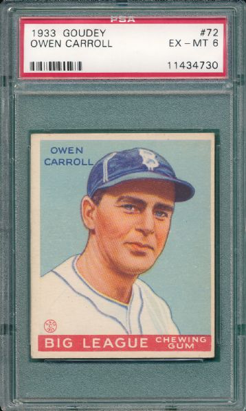 1933 Goudey #072 Owen Carroll PSA 6