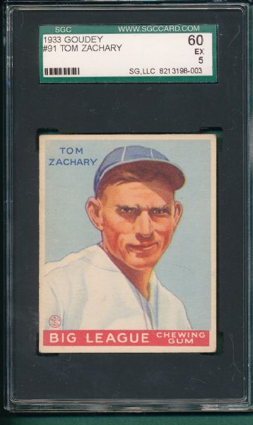 1933 Goudey #091 Tom Zachary SGC 60