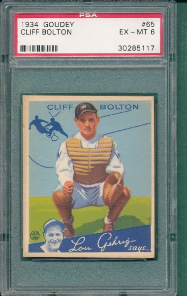 1934 Goudey #65 Cliff Bolton PSA 6