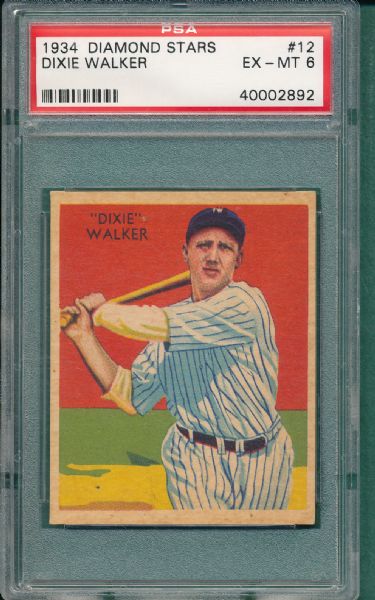 1934-36 Diamond Stars #12 Dixie Walker PSA 6