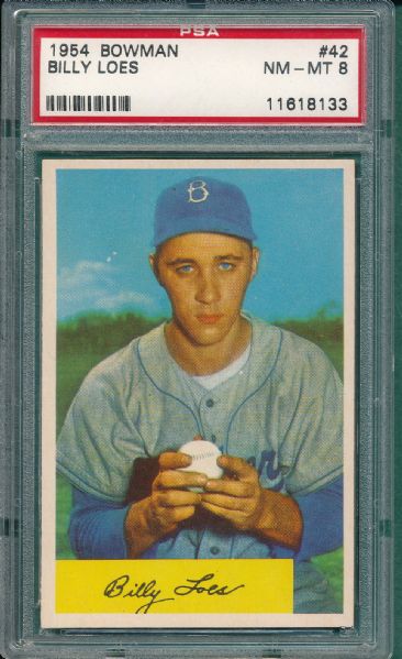 1954 Bowman #42 Billy Loes PSA 8