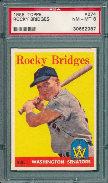 1958 Topps #274 Rocky Bridges PSA 8