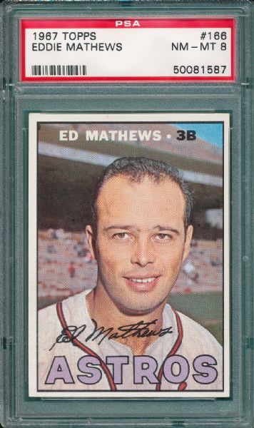 1967 Topps #166 Eddie Mathews PSA 8