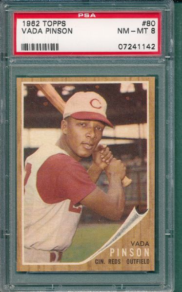 1962 Topps #80 Vada Pinson PSA 8